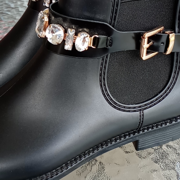 Henry Herrera Black Jeweled Ankle Rain Boots - Picture 4 of 9